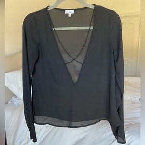 Tobi Black Crisscross V Neck Sheer Blouse XS Long Sleeve Strappy Going Out Top